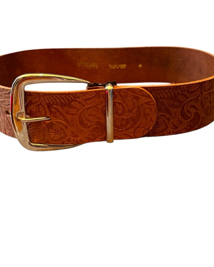 Embossed floral Antoniazzi Firenze ITALY wide Leather Belt Silver Buckle NWT