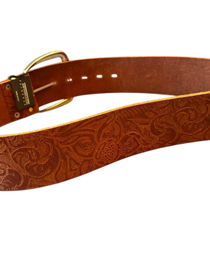 Embossed floral Antoniazzi Firenze ITALY wide Leather Belt Silver Buckle NWT