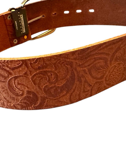 Embossed floral Antoniazzi Firenze ITALY wide Leather Belt Silver Buckle NWT