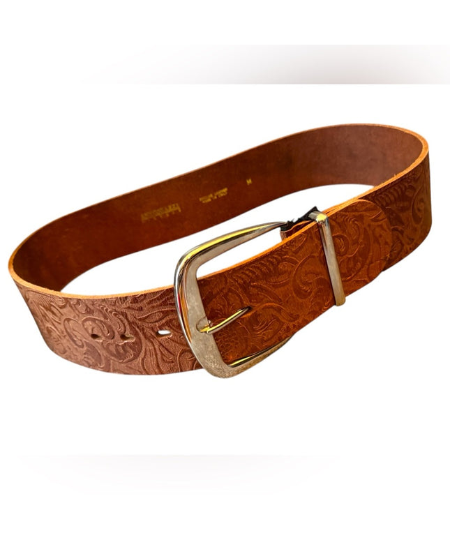 Embossed floral Antoniazzi Firenze ITALY wide Leather Belt Silver Buckle NWT