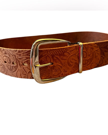 Embossed floral Antoniazzi Firenze ITALY wide Leather Belt Silver Buckle NWT