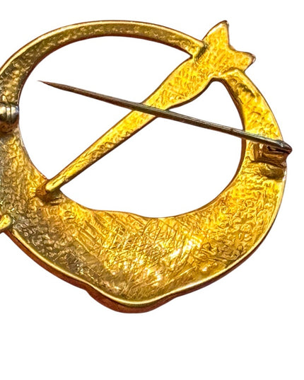 Celtic Gold Brooch with Green Stone Vintage Celtic Shawl,Scarf brooxh pin