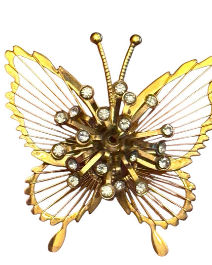Vintage Gold plt Butterfly Brooch with Rhinestones Monet