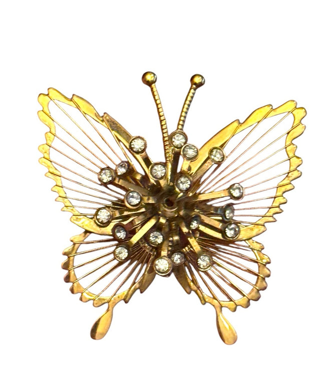 Vintage Gold plt Butterfly Brooch with Rhinestones Monet