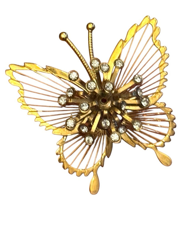 Vintage Gold plt Butterfly Brooch with Rhinestones Monet