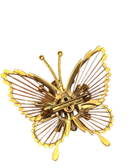 Vintage Gold plt Butterfly Brooch with Rhinestones Monet