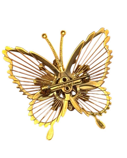 Vintage Gold plt Butterfly Brooch with Rhinestones Monet
