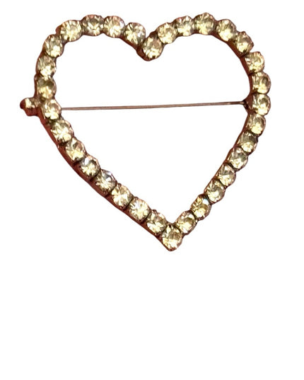 Vintage Crystal Heart Brooch silver finish 1970s