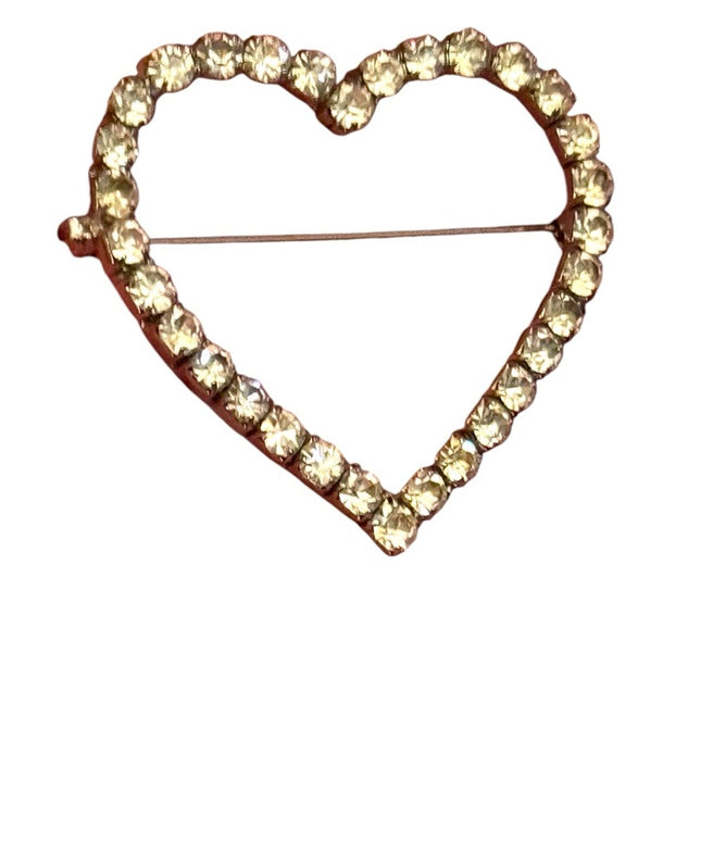 Vintage Crystal Heart Brooch silver finish 1970s