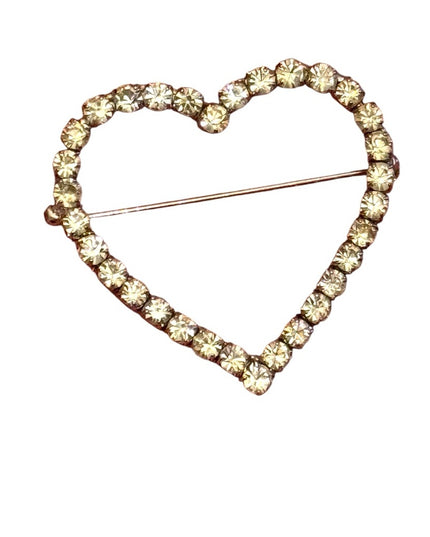 Vintage Crystal Heart Brooch silver finish 1970s