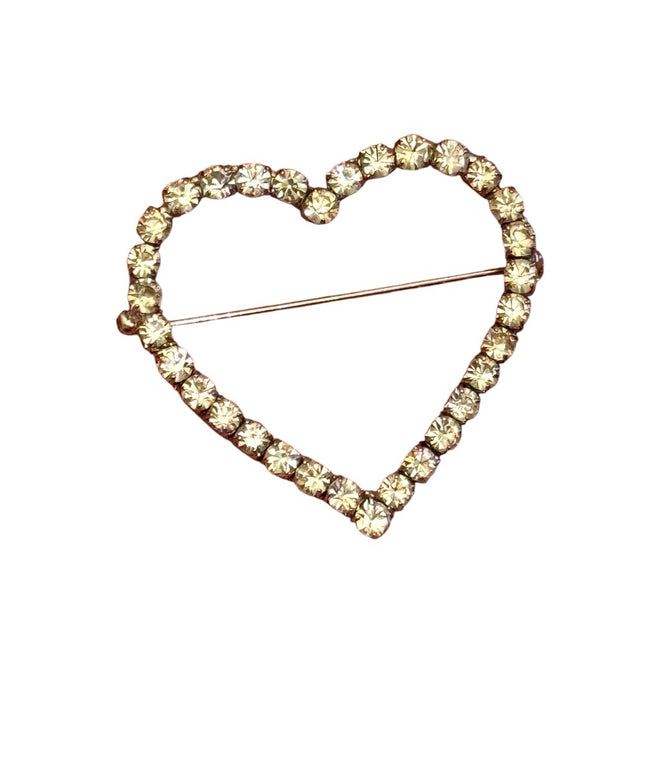 Vintage Crystal Heart Brooch silver finish 1970s