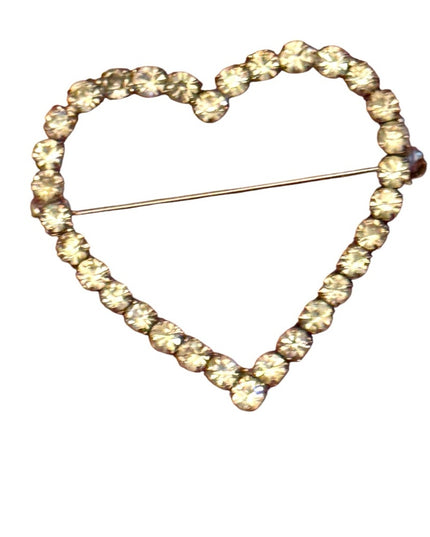 Vintage Crystal Heart Brooch silver finish 1970s