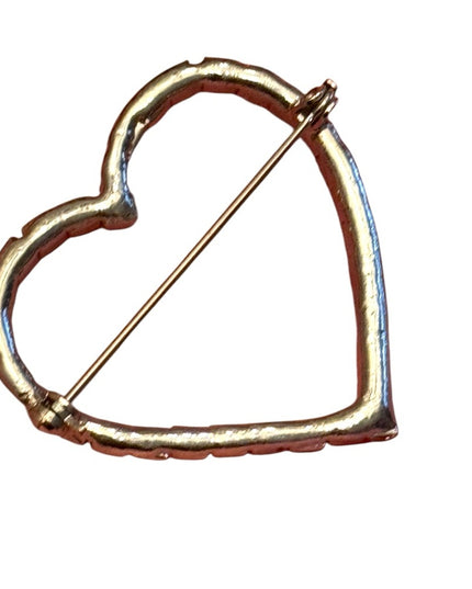 Vintage Crystal Heart Brooch silver finish 1970s