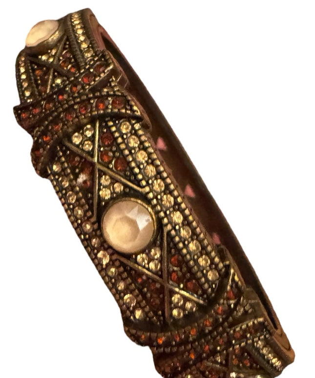 Heidi Daus Swarovski crystal red clear yellow fancy rhinestone hinged Bangle