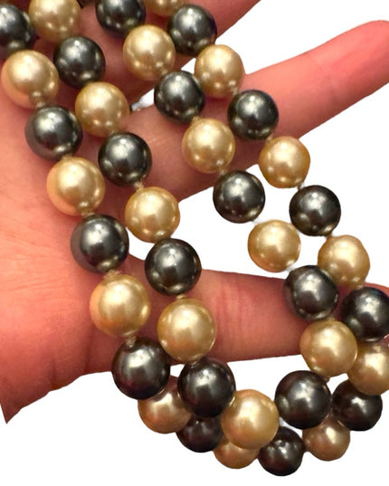 JOAN RIVERS VINTAGE CREAMY & TAHESIAN COLOURFUL DOUBLE STRAND GLASS PEARLS