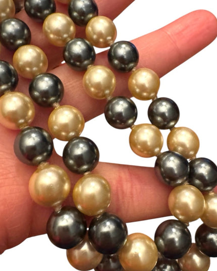 JOAN RIVERS VINTAGE CREAMY & TAHESIAN COLOURFUL DOUBLE STRAND GLASS PEARLS