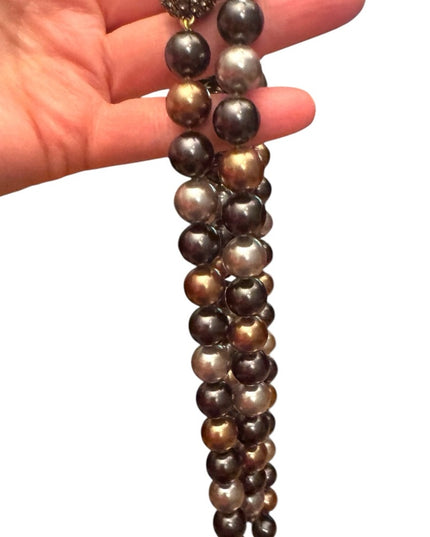 Heidi Daus elegant 40” Glass pearl earth brown tones Stunning classy Necklace