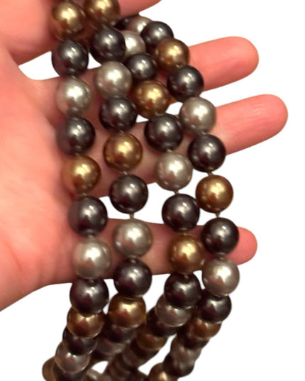 Heidi Daus elegant 40” Glass pearl earth brown tones Stunning classy Necklace
