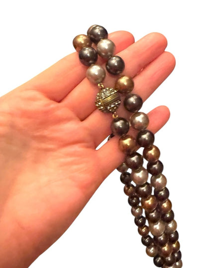 Heidi Daus elegant 40” Glass pearl earth brown tones Stunning classy Necklace