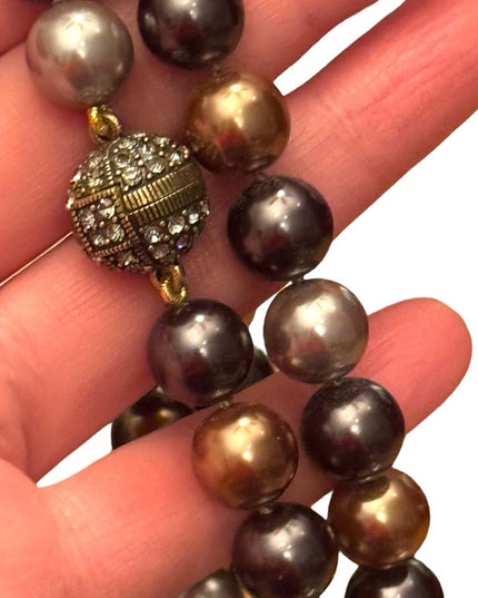 Heidi Daus elegant 40” Glass pearl earth brown tones Stunning classy Necklace