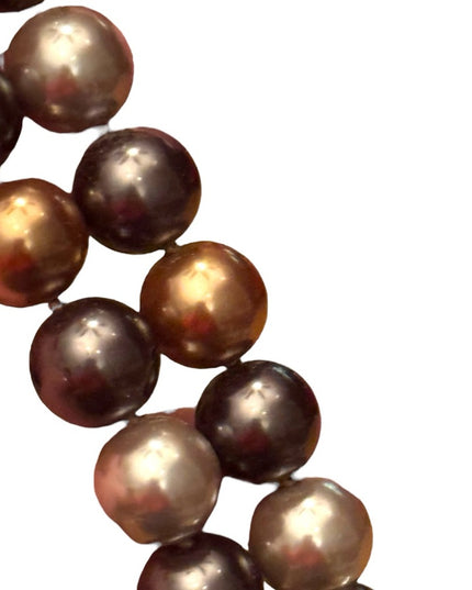 Heidi Daus elegant 40” Glass pearl earth brown tones Stunning classy Necklace