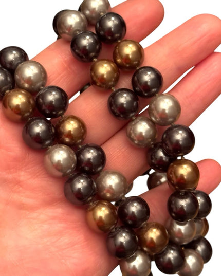Heidi Daus elegant 40” Glass pearl earth brown tones Stunning classy Necklace