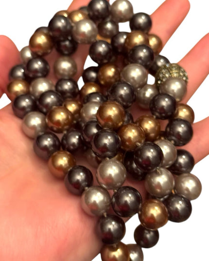 Heidi Daus elegant 40” Glass pearl earth brown tones Stunning classy Necklace