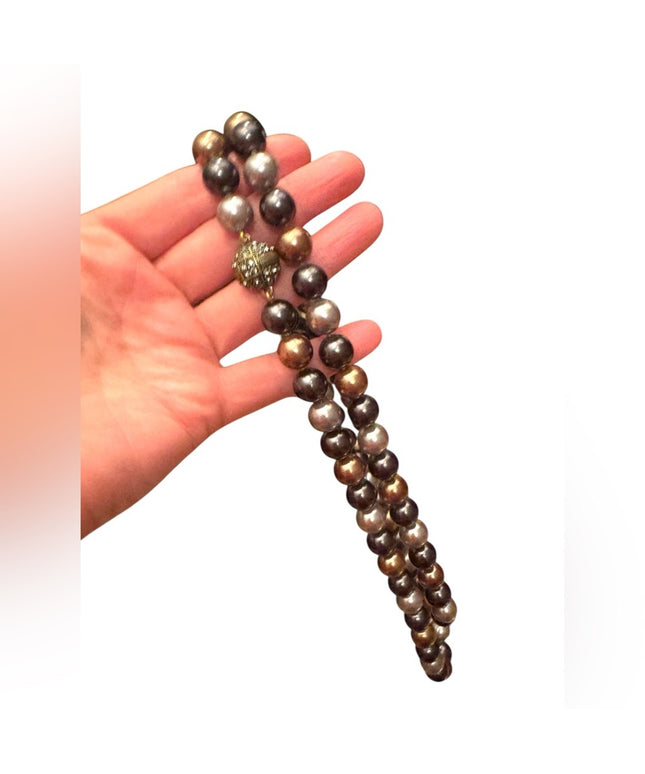 Heidi Daus elegant 40” Glass pearl earth brown tones Stunning classy Necklace
