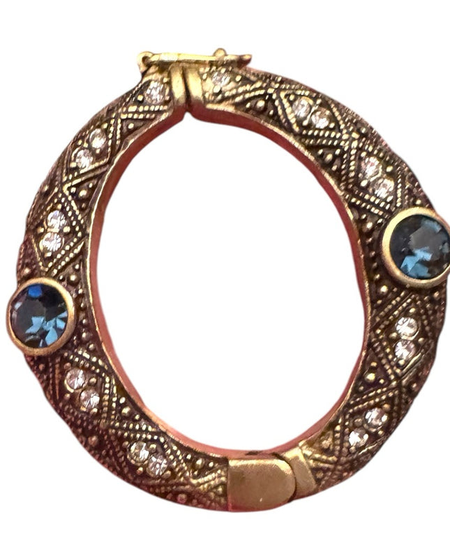 Stunning Heidi Daus Necklace enhancer brooch duo Gold Swarovski  Blue crystals