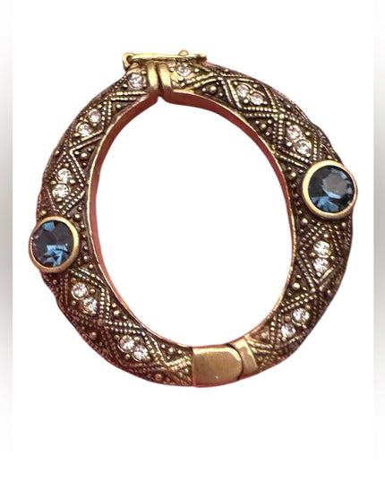 Stunning Heidi Daus Necklace enhancer brooch duo Gold Swarovski  Blue crystals