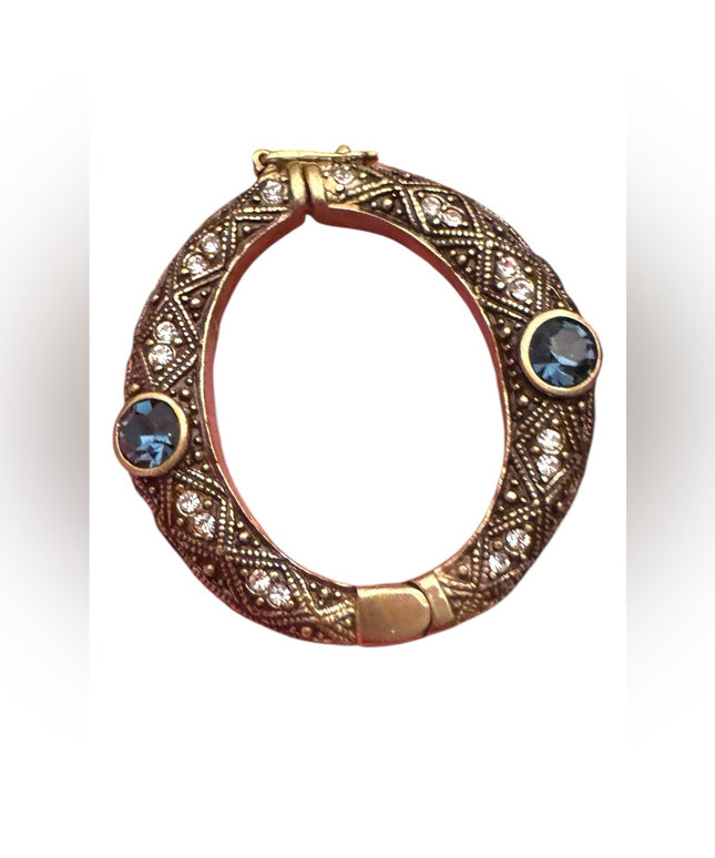 Stunning Heidi Daus Necklace enhancer brooch duo Gold Swarovski  Blue crystals