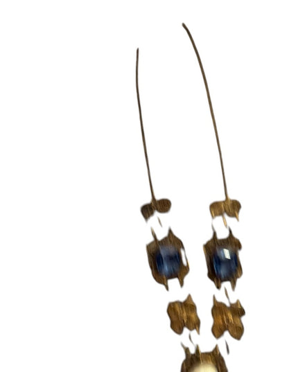 Anrique Cantile filagree carved shell Cameo brass Necklace  Blue paste stones