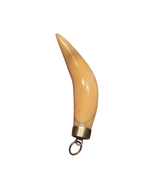 Vintage Silver Ivory  Tiger? Tooth Pendant