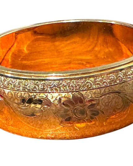 Vintage quality Gold plt Floral Engraved hinged Bangle
