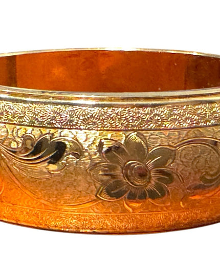 Vintage quality Gold plt Floral Engraved hinged Bangle