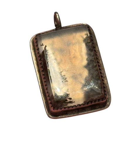 Vintage Moss Agate Southwestern silver rectangle necklace Pendant Handmade forge
