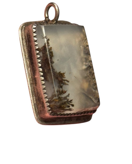 Vintage Moss Agate Southwestern silver rectangle necklace Pendant Handmade forge
