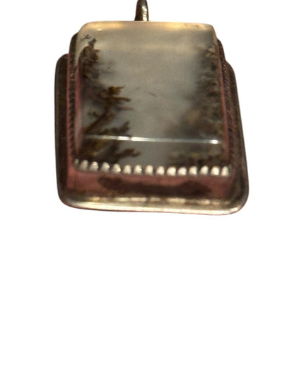 Vintage Moss Agate Southwestern silver rectangle necklace Pendant Handmade forge