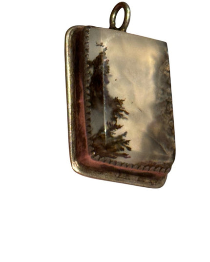 Vintage Moss Agate Southwestern silver rectangle necklace Pendant Handmade forge