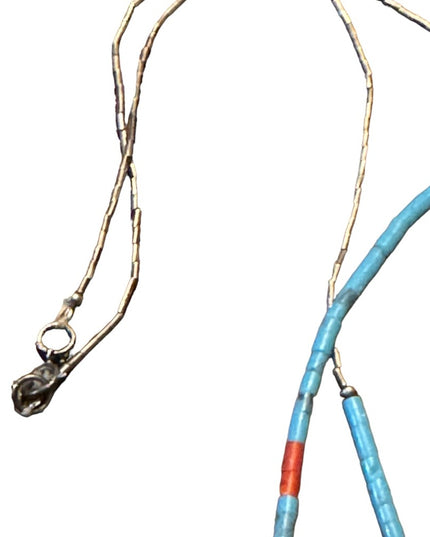 Antique sterling Hand made coral & turquoise necklace with sterling oval…