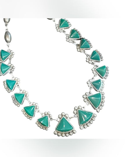- Vintage Sterling silver 925 Green Onyx RRA Taxco Mexico Artisan necklace