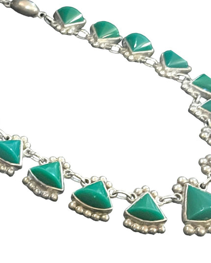 - Vintage Sterling silver 925 Green Onyx RRA Taxco Mexico Artisan necklace