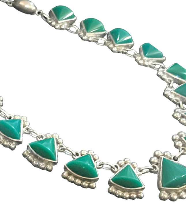 - Vintage Sterling silver 925 Green Onyx RRA Taxco Mexico Artisan necklace