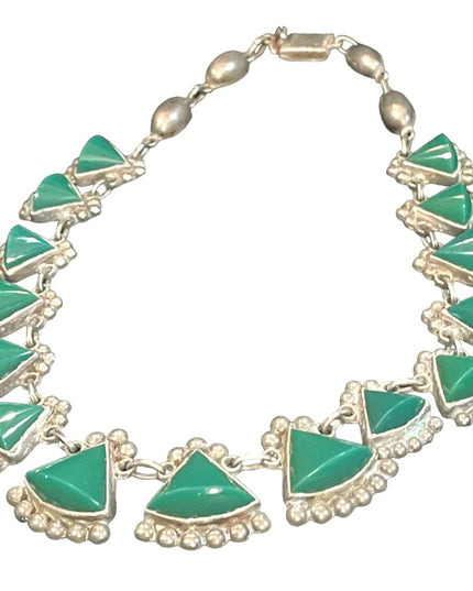 - Vintage Sterling silver 925 Green Onyx RRA Taxco Mexico Artisan necklace
