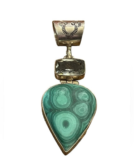 Vintage 1950s Southwestern Malachite aquamarine sterling 925 C CHAMA pen…