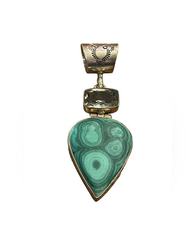 Vintage 1950s Southwestern Malachite aquamarine sterling 925 C CHAMA pen…
