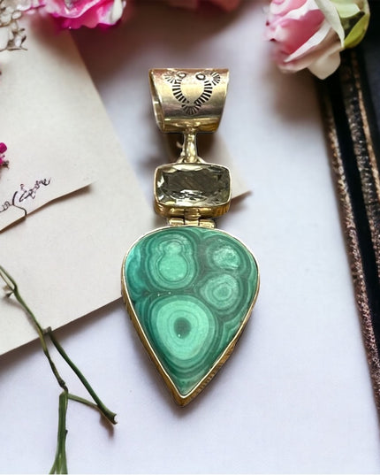Vintage 1950s Southwestern Malachite aquamarine sterling 925 C CHAMA pen…