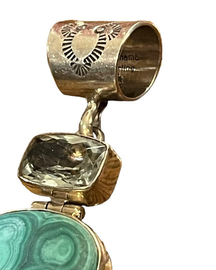 Vintage 1950s Southwestern Malachite aquamarine sterling 925 C CHAMA pen…