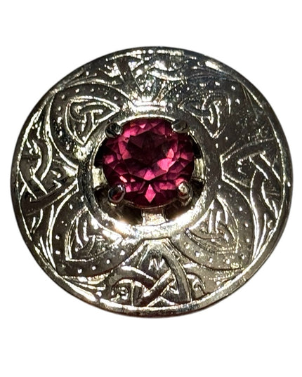 Silver Scottish Celtic Brooch with Purple Crystal LG Kilt pin Vintage