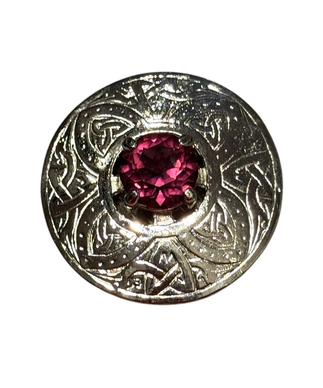 Silver Scottish Celtic Brooch with Purple Crystal LG Kilt pin Vintage